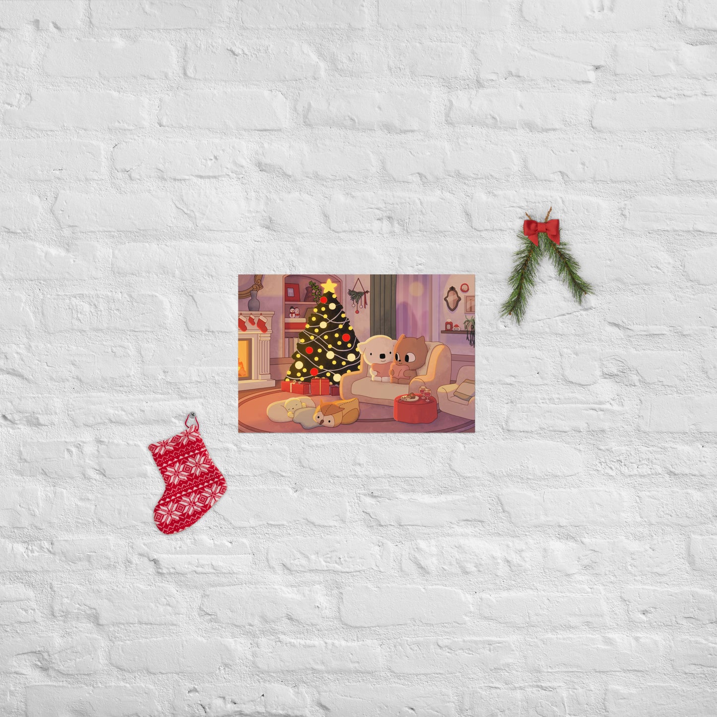 [Matte Paper Poster] Cozy fireplace Chrismas illustration Poster