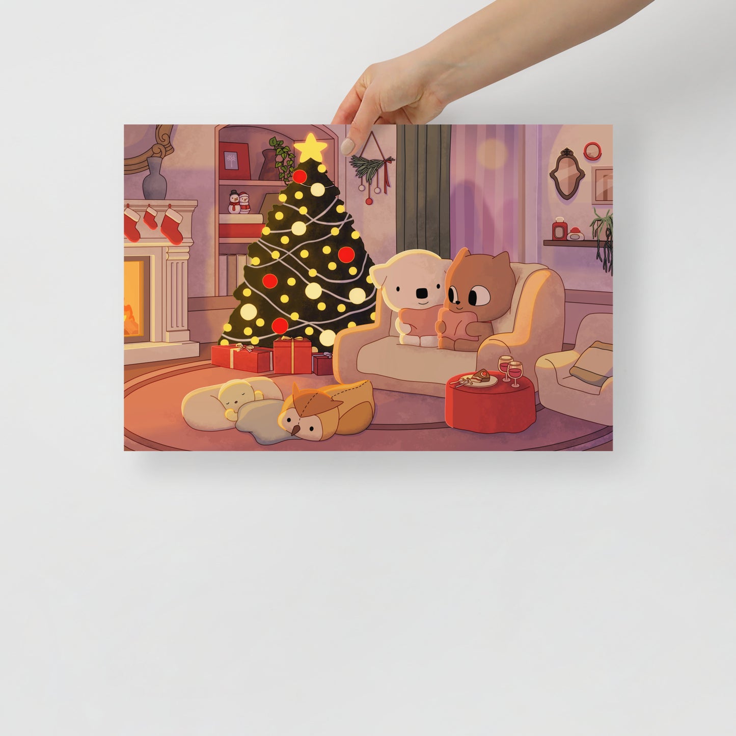 [Matte Paper Poster] Cozy fireplace Chrismas illustration Poster